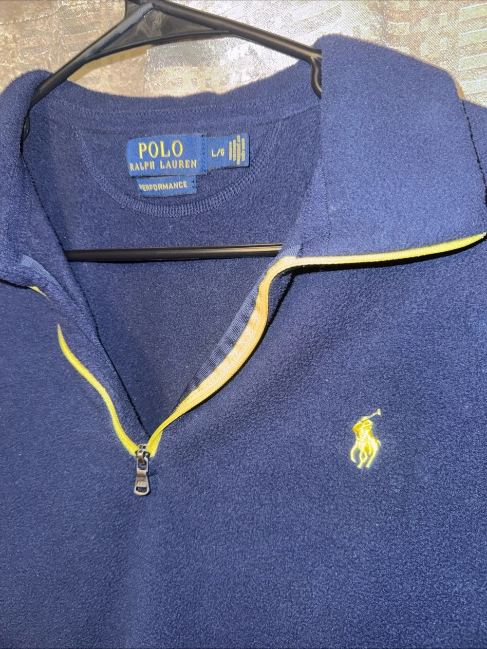 Polo by Ralph Lauren Navy Fleece Quarter-Zip with Yellow Trim
